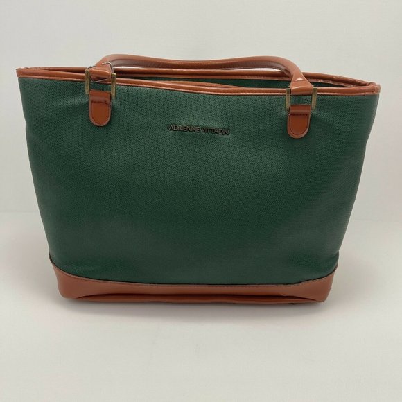 ADRIENNE VITTADINI Women's Large Green & Brown 2 Handle Top Zip Closure Tote Bag - Picture 1 of 12